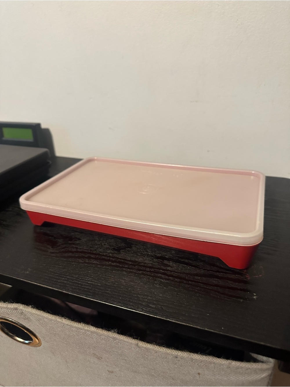 Tupperware Red Base with Pink Lid Stackable Storage Container